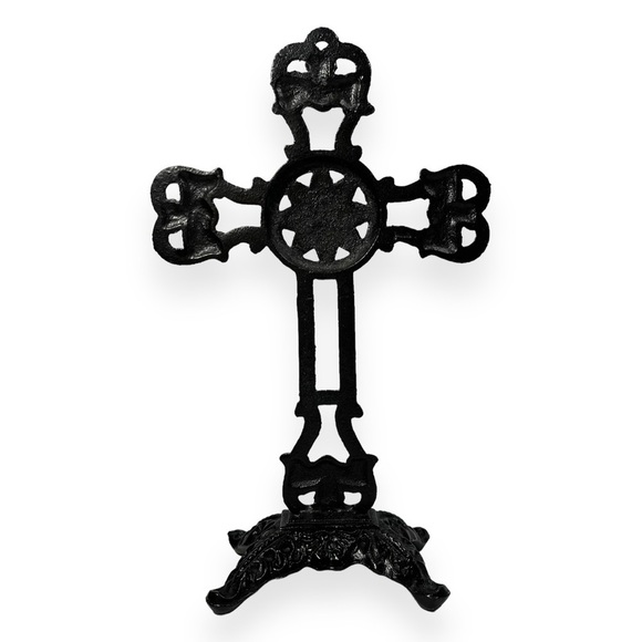 Burgin Handmade Cast Iron Cross Spiritual Religious Sculpture 10.5”x6.25” Decor - Picture 5 of 6